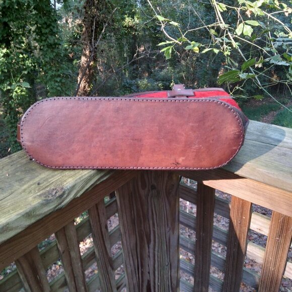 RichRed Suede Encased In Deep Brown Sturdy Tooled CowHide Colorful Woven Patches - Picture 8 of 11